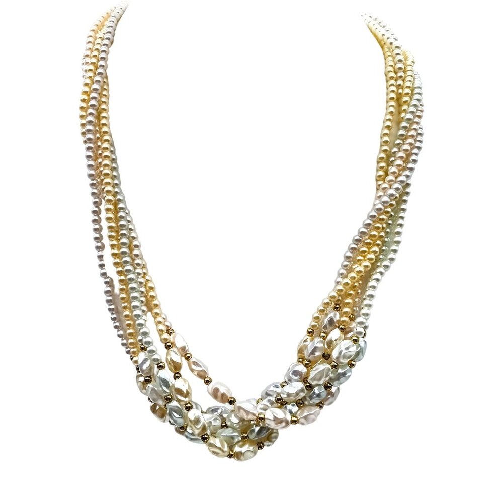 "Lady Remington" Multi Strand Necklace, Vintage Seed Pearls and Baroque Beads